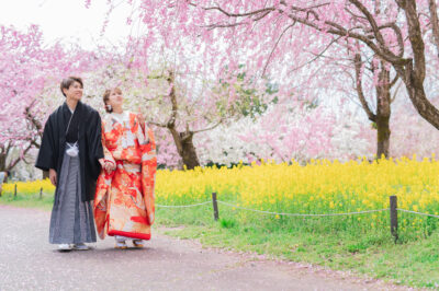 和装　ロケーション 桜　結婚式